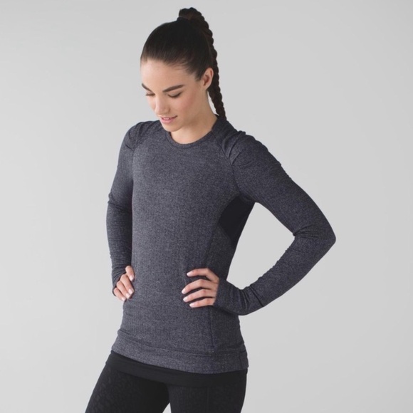 Lululemon | Women’s Think Fast Long Sleeve Grey/Black Herringbone Size 6 - Picture 1 of 9